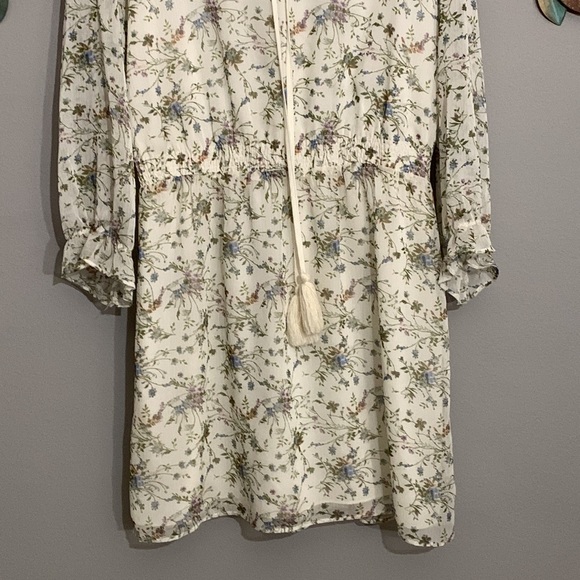 Barneys New York White Blue Floral Print Elastic Waistline Dress Size Medium - Picture 3 of 8